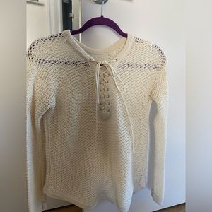 Off white delicate weave sweater with cute tie details